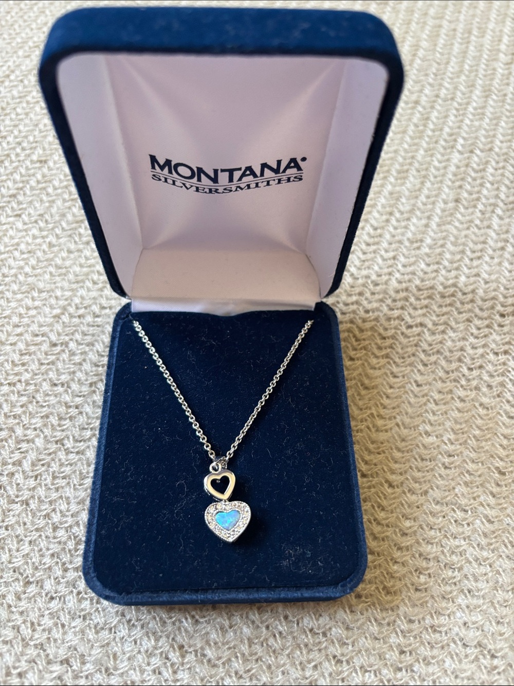 Montana Silversmiths Silver Heart Necklace with Blue Opal Accent